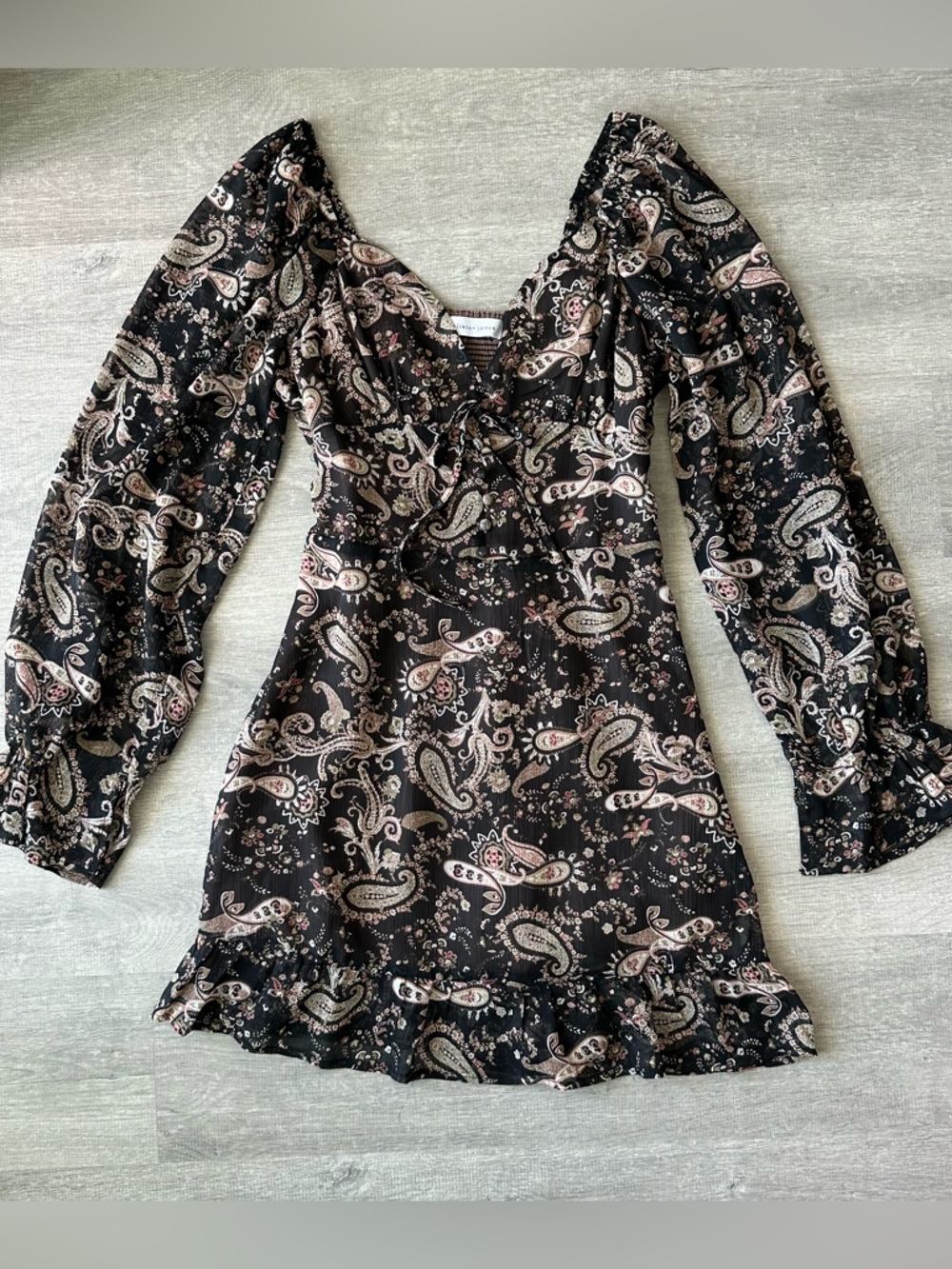 Olivia +James Boho Paisley Long-Sleeve V-Neck Mini Dress